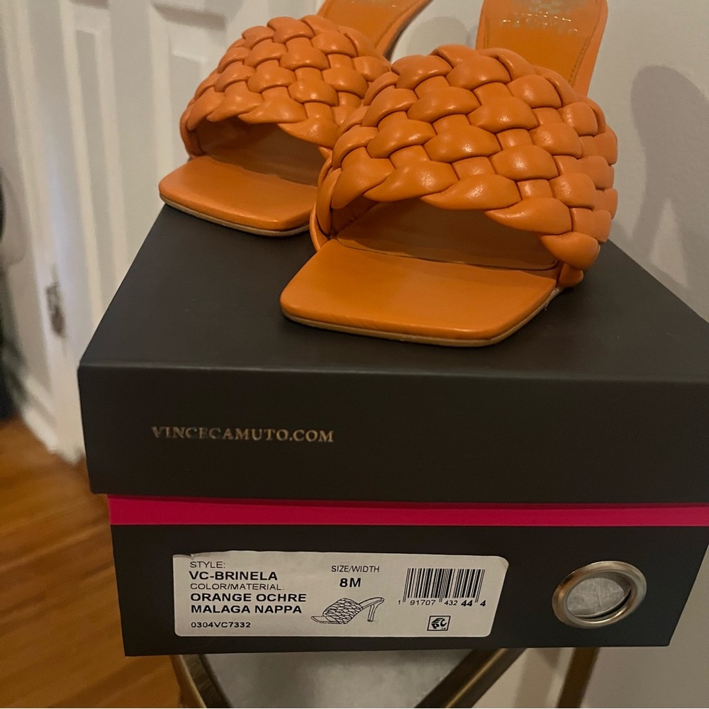 Vince Camuto Orange Heels with Intricate Woven Design